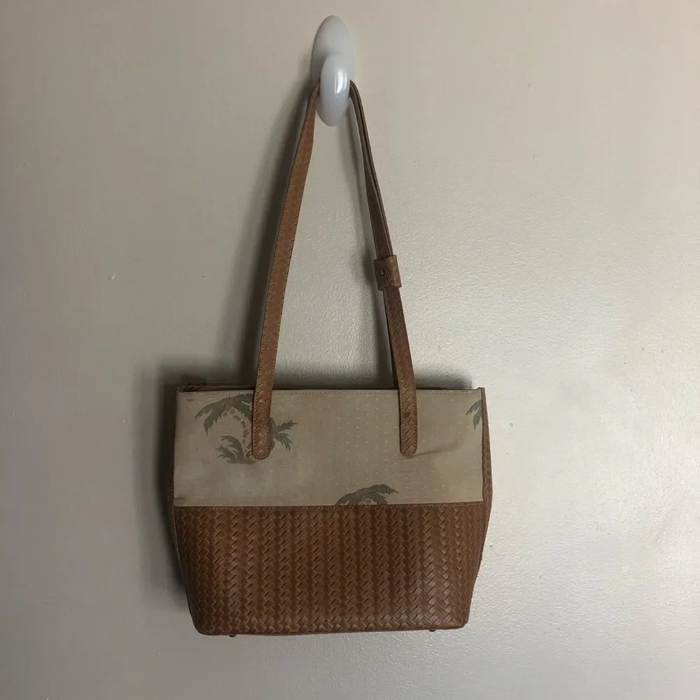 Vintage Brahmin Tropical Palm Tree Woven Shoulder Bag Tote - Picture 2 of 9